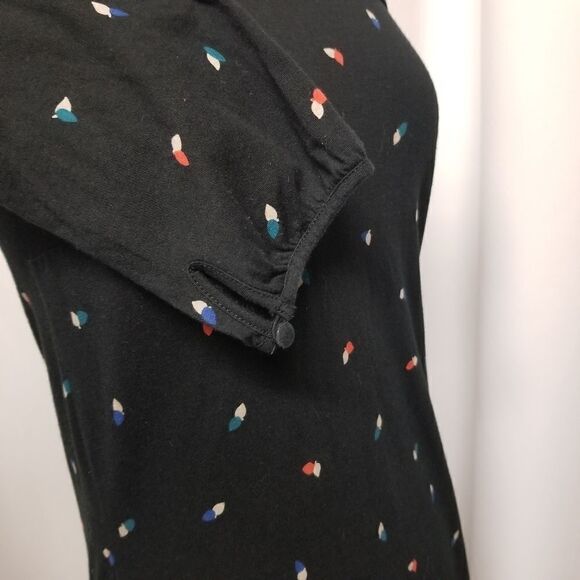 Boden Black Peter Pan Collar Leaf Print 3/4 Sleeve Shift Dress Size 2 Regular - Picture 6 of 12